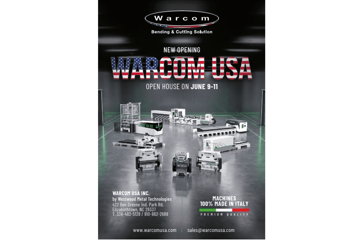 Warcom USA machines displayed under American flag text